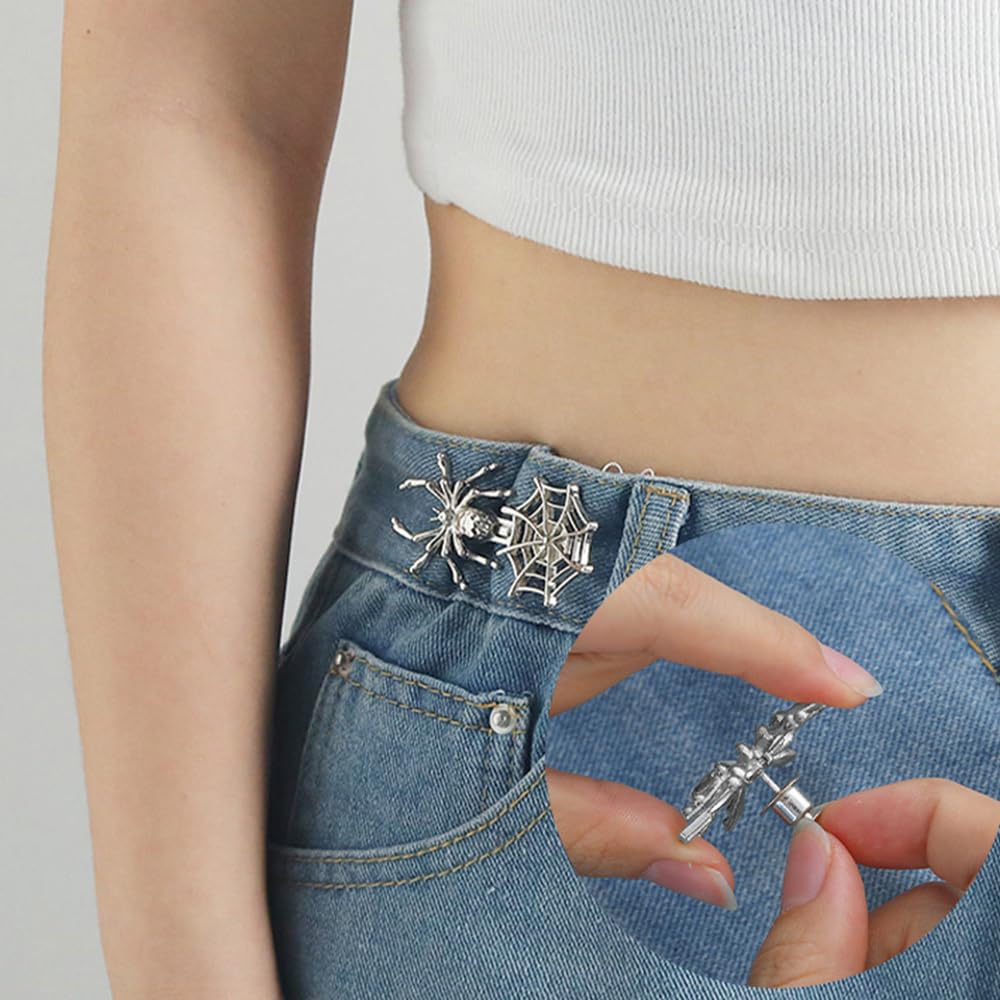 3 juegos de botones de repuesto para jeans sueltos, pantalones de telaraña reutilizables, tensores de cintura, botones de metal arácnidos, sin costura, para jeans, faldas, mangas, suéteres, accesorios