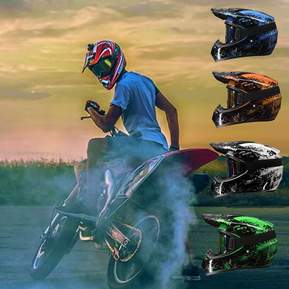 Casco de Motocross para JóVenes de 6 A 18 AñOs, CertificacióN Dot, Incluye Gafas, Guantes Y MáScara, ATV para NiñOs Y NiñAs para Motocross Y Karts