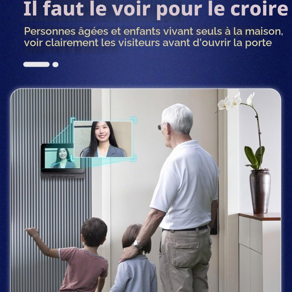 Sonnette sans Fil avec Caméra 1080P Exterieur étanche Visiophone Bluetooth Interphone Vidéo avec écran IPS de 4.3 Visiophone 170° Vision Nocturne Audio Bidirectionnel,Fonction Intercommunication