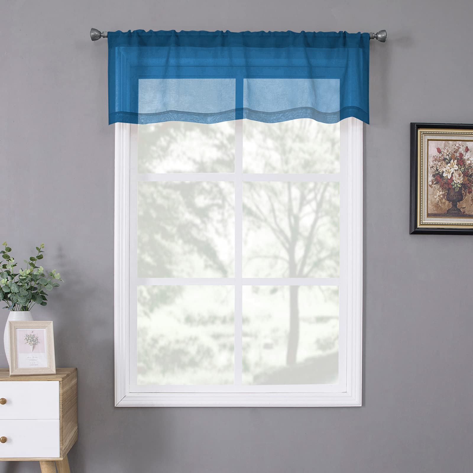 Tollpiz Sheer Valance Linen Textured Bedroom Valance Curtains Sheer Light Filtering Rod Pocket Voile Curtain Valances for Living Room, 54 x 16 inches