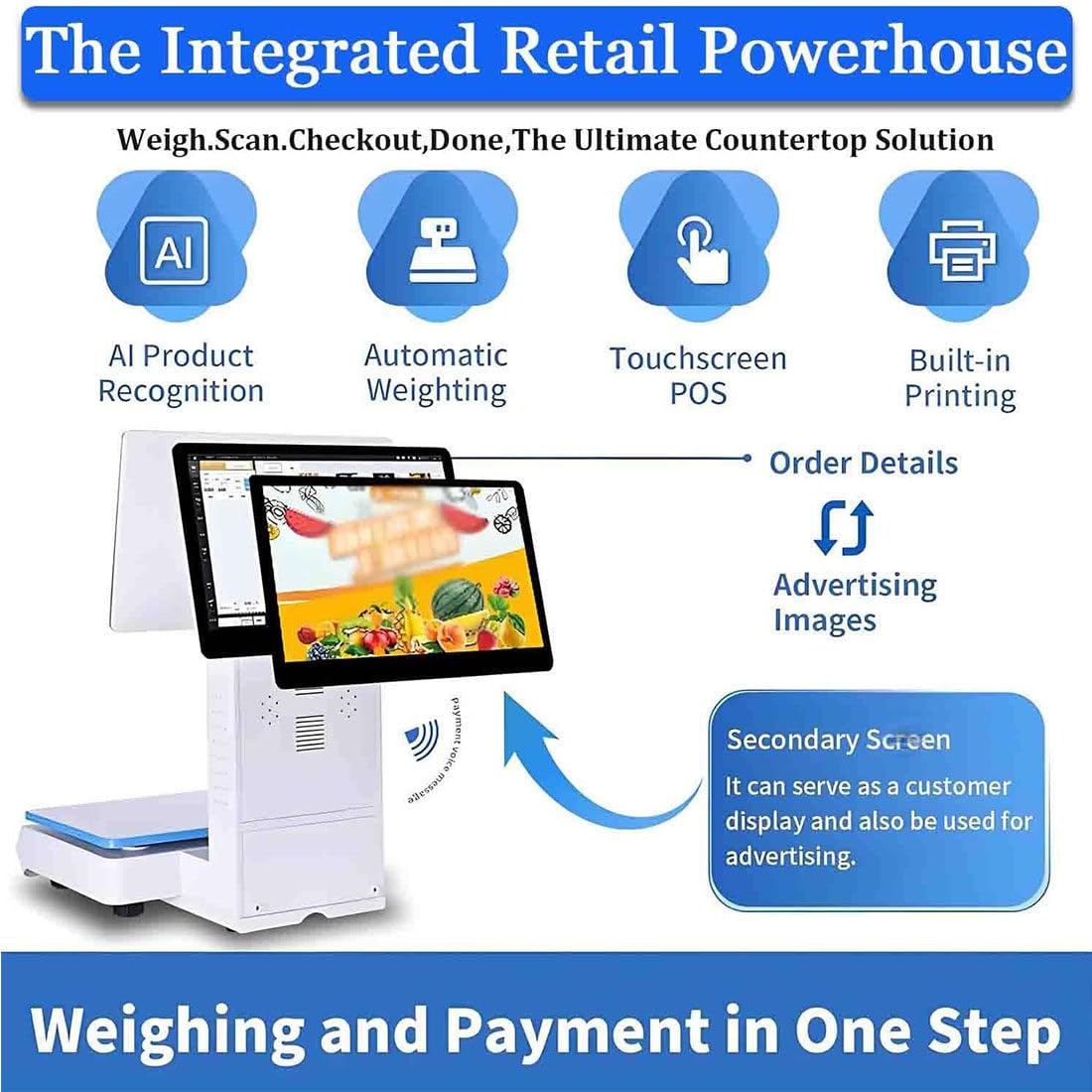 Système De Point De Vente avec Balance,Caisse Enregistreuse Windows,écran Tactile Capacitif 15,6 Pouces,pour Commerce Détail Et L'hôtellerie-Restauration,8 Go Ram,Ssd 256 Go,Imprimante 58 Mm
