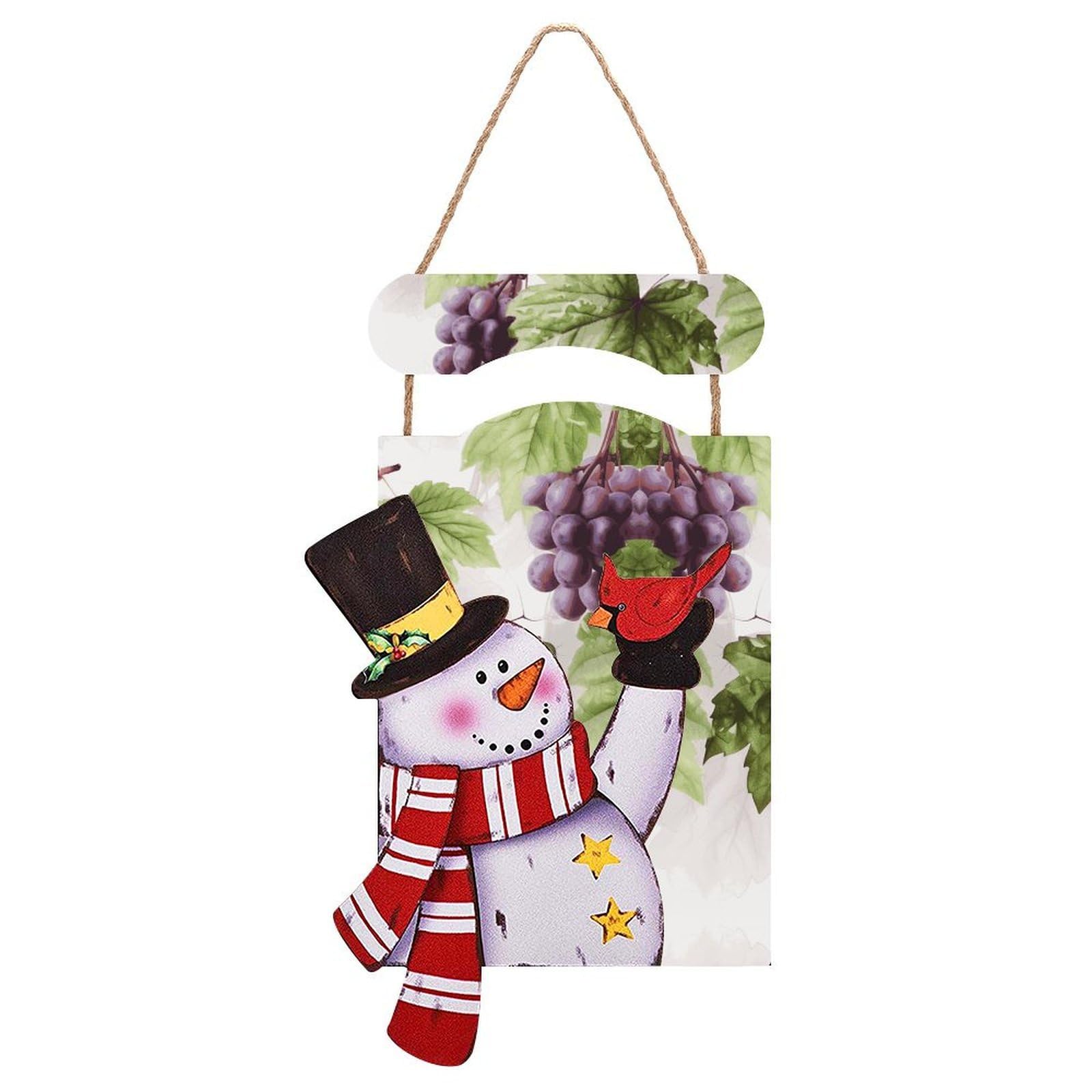 Beautiful Grape Leaves Snowman Sign Wooden Hanging Door Sign Christmas Door Decor Christmas Snowman Wooden Hanging Sign Wall Art for Indoor Outdoor Porch Wall