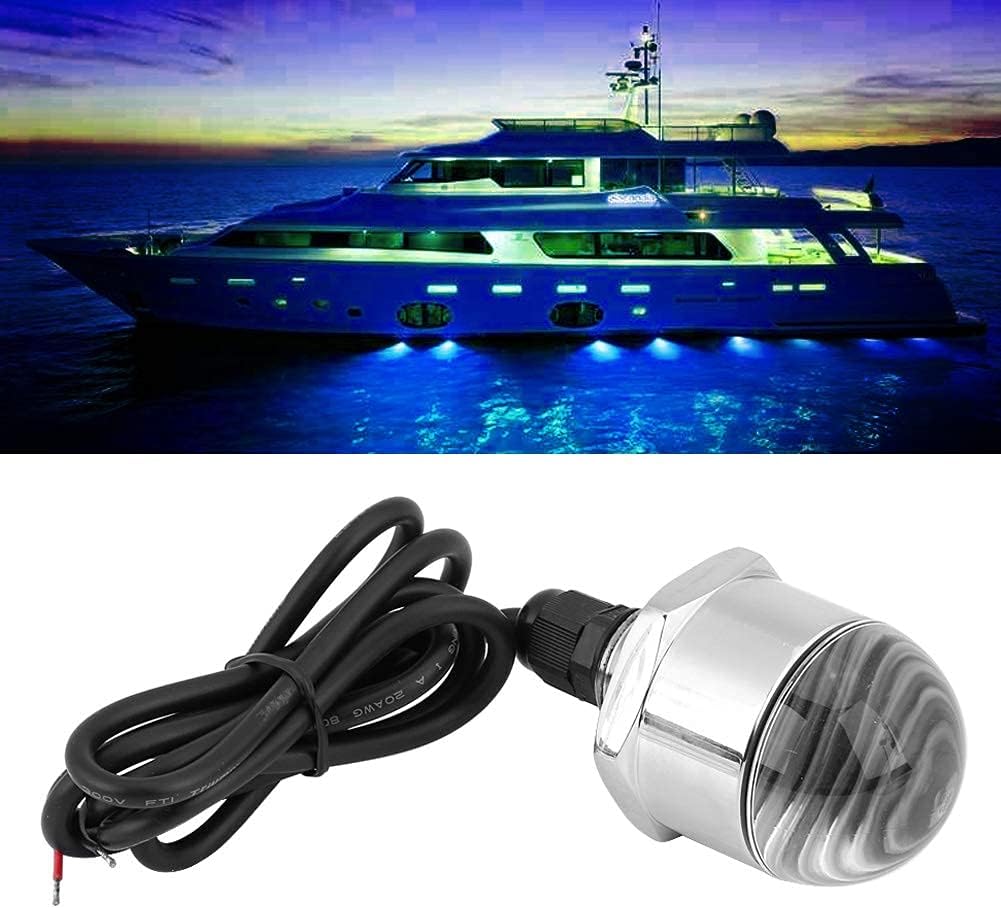Aramox Marine Underwater LED Light, 304 Stainless Steel, 1/2 Inch Round Blue Lamp with Drain Plug for Yacht Boat, 12V, IP68 Waterproof