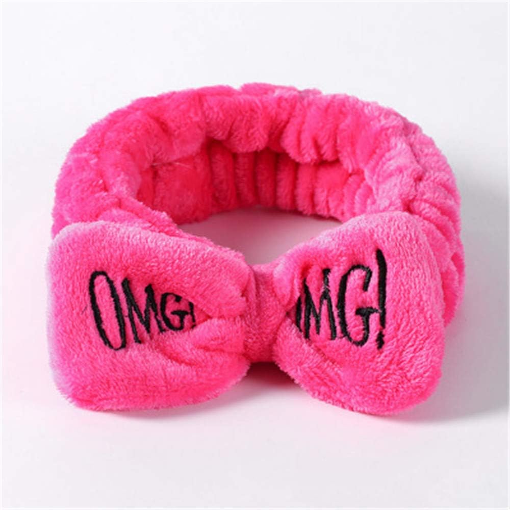 PPTS Neckline headband microfiber makeup tie headband headband makeup headband elastic bow tie, suitable for spa, yoga, sports, shower, pink