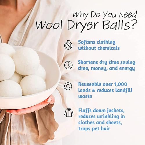 Miniatura 2 de Wool Dryer Balls 6 Pack Laundry Dryer Balls Reusable and Handmade 100 Organic New Wool Natural Fabric Softener Dryer Sheets Alternative and Reduce