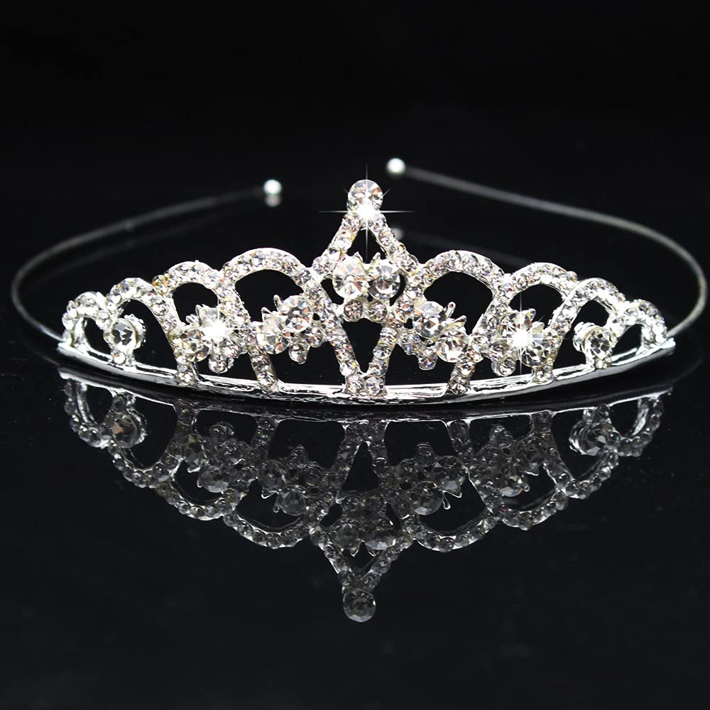 Girls Princess Tiara Crown Children Girls Silver Rhinestone Crystal Wedding Bridal Prom Birthday Pegeant dHeadban for Wedding Bridal Headdress Floral Flower Garland Crown Party Prom