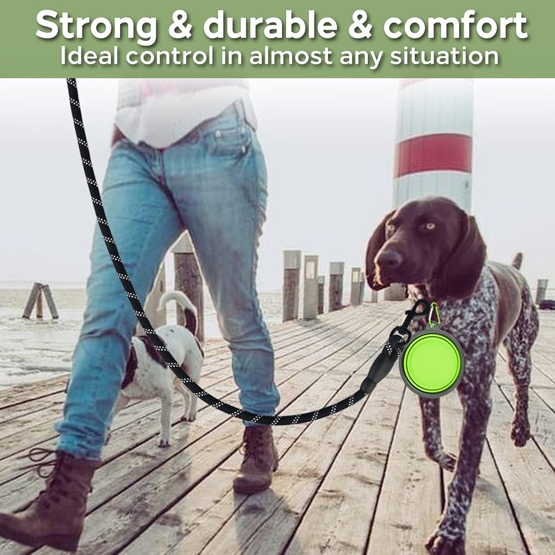 COOYOO 2 Pack Dog Leash 5 FT Heavy Duty - Comfortable Padded Handle - Reflective Dog Leash for Medium Large Dogs with Collapsible Pet Bowl : Pet Supplies