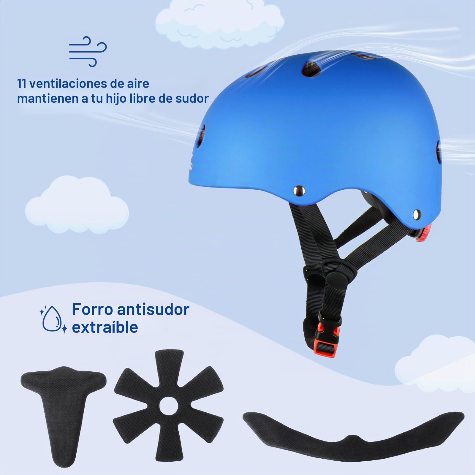 KAMUGO Casco de Bicicleta para niños, Casco para niños de 2 a 8 años, con Equipo de protección Deportivo, Rodilleras, Coderas y muñequeras para monopatín, Ciclismo, Patinete