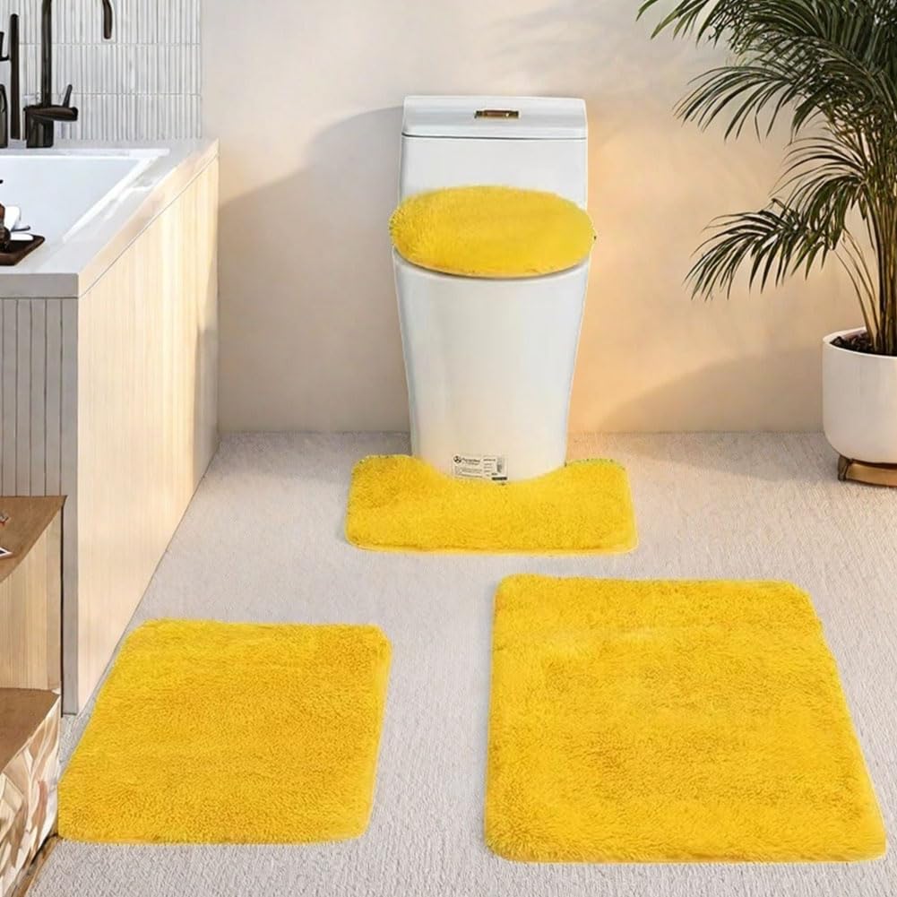m0p6uh6k Bathroom Rug Sets 4 Piece Non Slip, Toilet Lid Cover and Contour Mat, Bath Mats Shower Mats Bath Rug Mat for Tub Toilet Bathroom (Yellow)