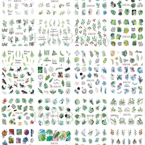 MJJNTTN 24 Sheets Leaf Nail Stickers 2 Styles Green Botanical Tropical Rain Forest Leaves 3D Self-Adhesive Waterproof Nail Art Decals for Women Girls Manicure Decoration