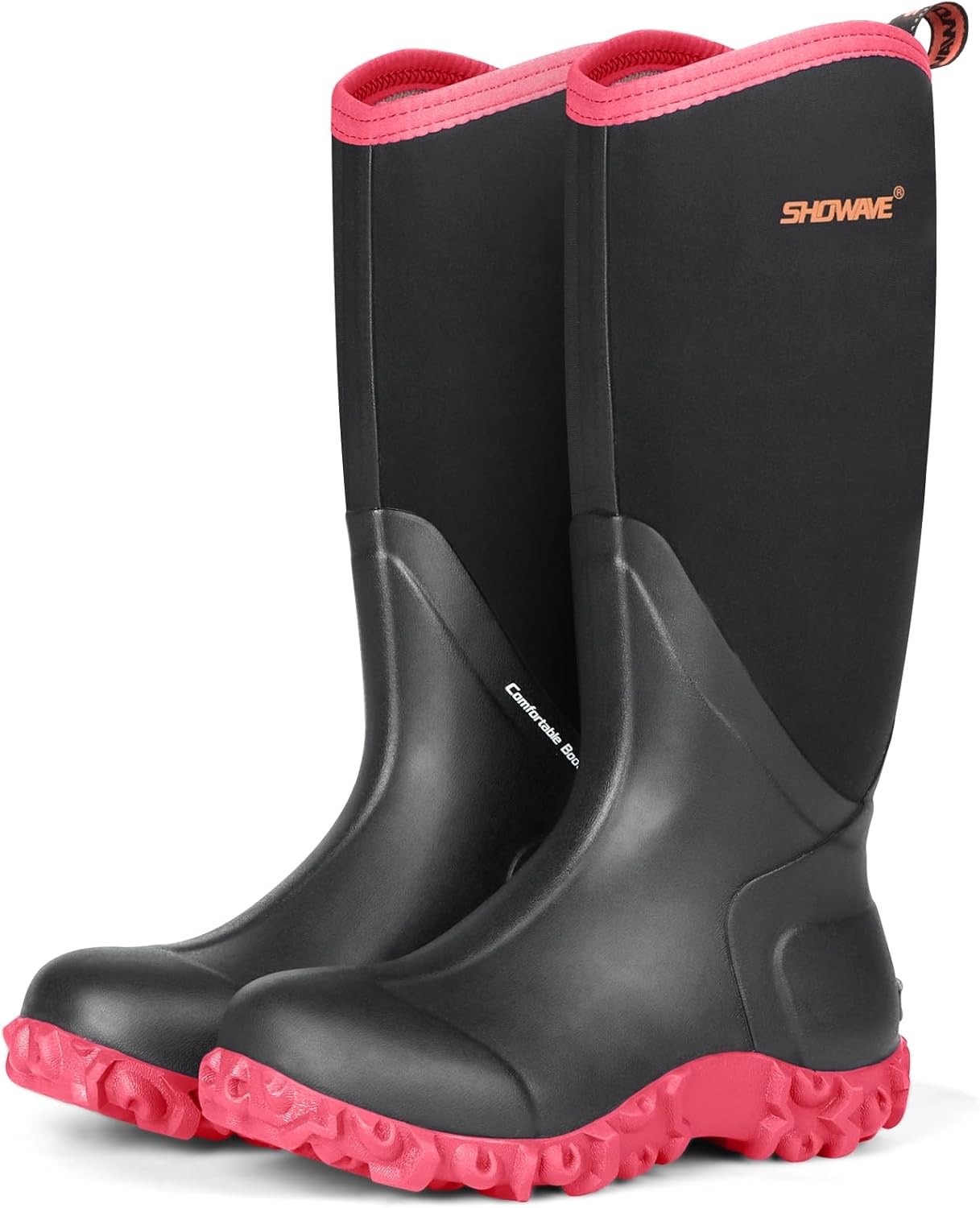 Showave Women's Rain Boots Tall Insulated Rubber Boots for Women Neoprene Waterproof Boot Durable Mud Boot for Gardening Farming Fishing