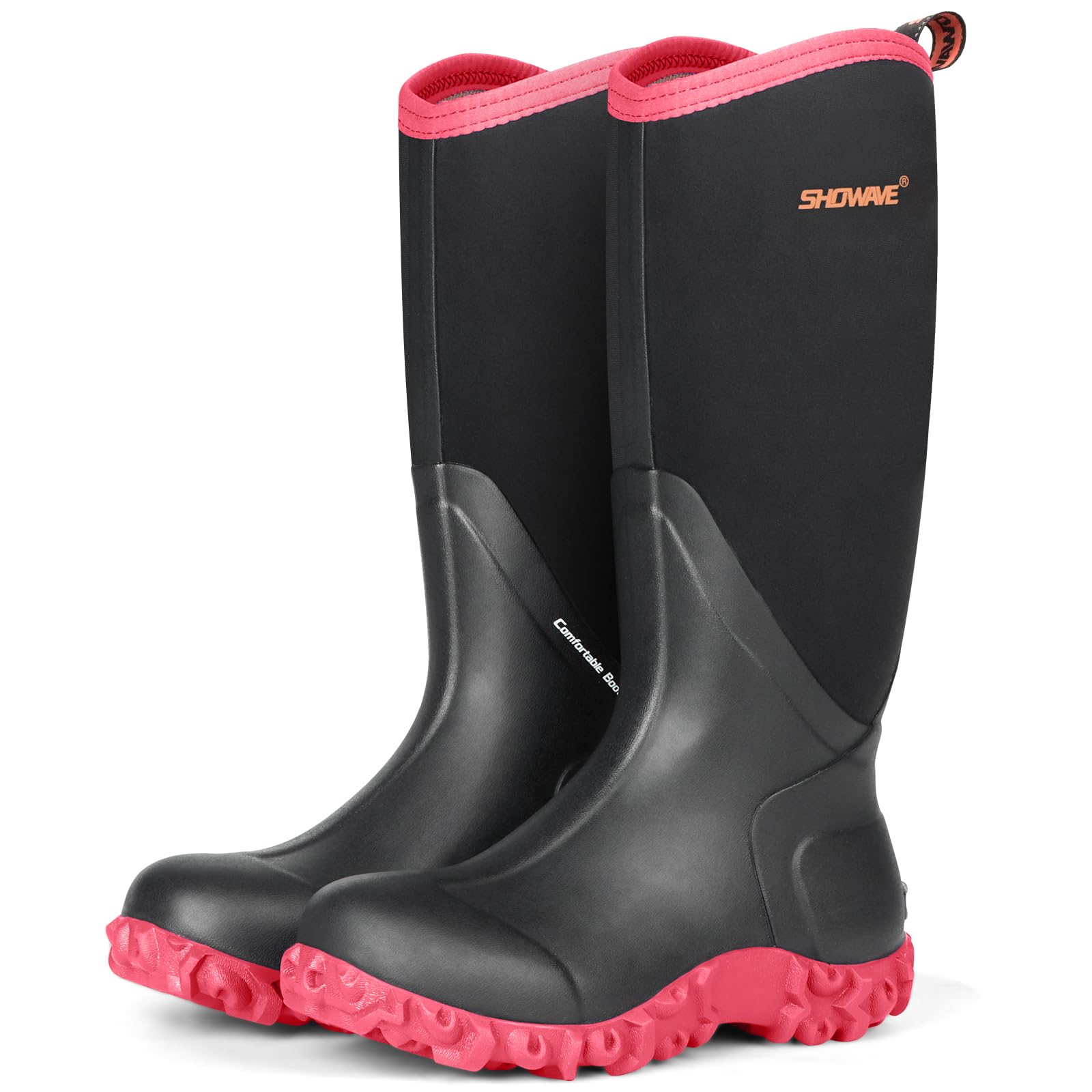 Showave Womens Rain Boots Tall Insulated Rubber Boots for Women Neoprene Waterproof Boot Durable Mud Boot for Gardening