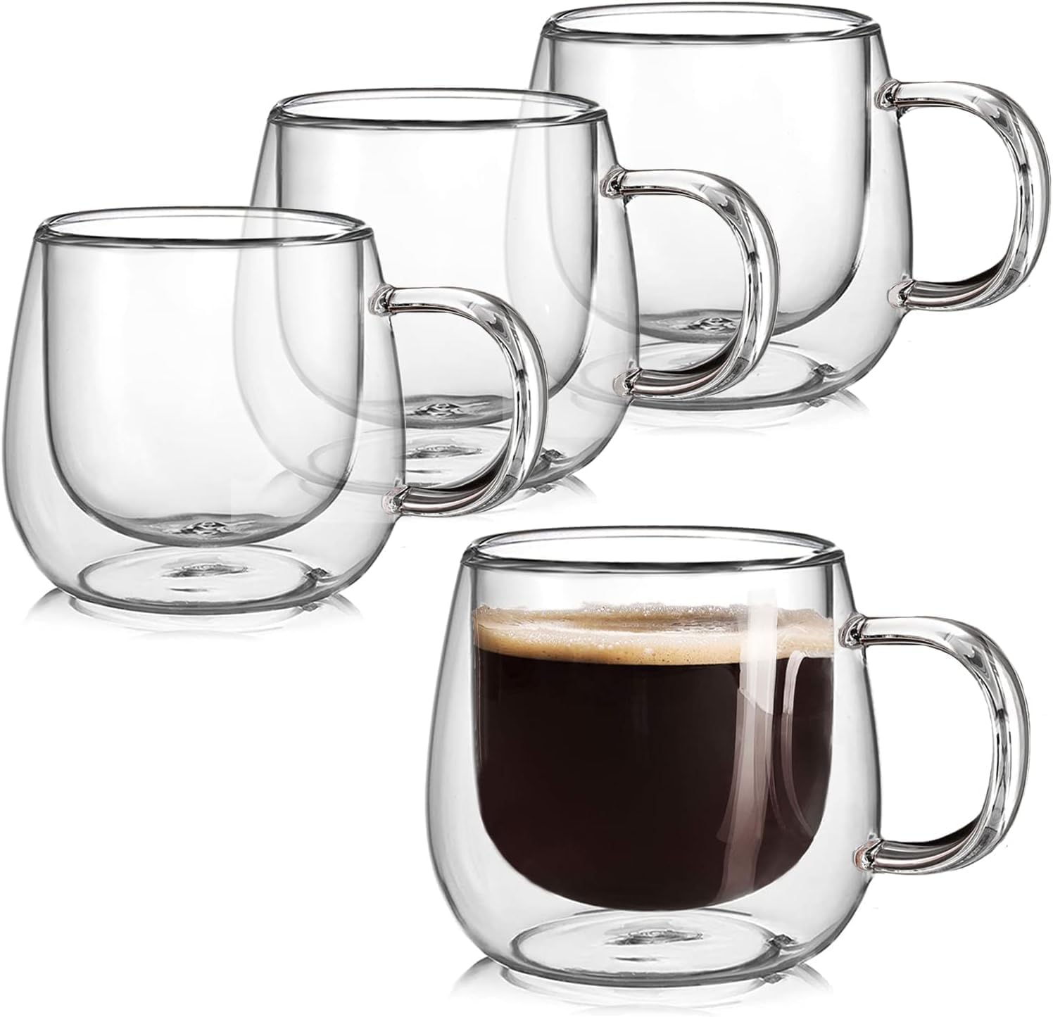 SATTAR Glass Coffee Mugs 350ML - Set of 4, Double Wall Insulated Thermal Cups Drinking Glasses For Tea/Coffee/Latte/Cappucino/Cafe/Milk, Clear