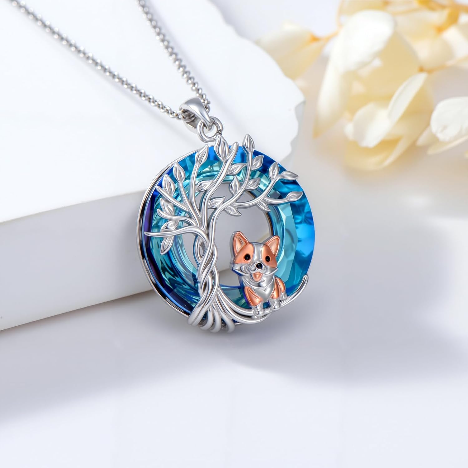 TOUPOP Tree of Life Dog Necklace 925 Sterling Silver Crystal Pet Jewelry Dog Lovers Gifts for Women - Image 4