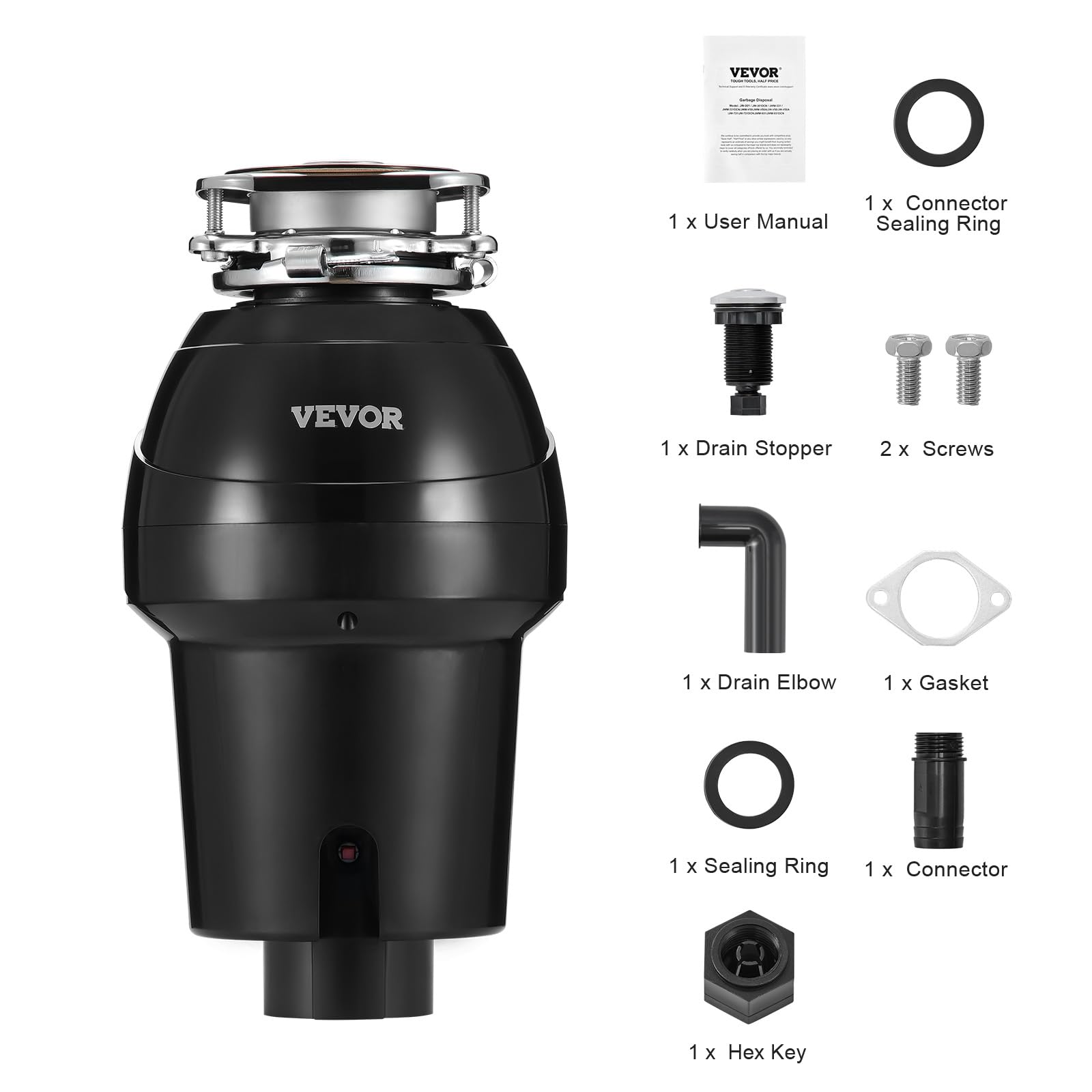 VEVOR Broyeur à Déchets d'Évier 1,25 CV 4060 tr/min Montage EZ