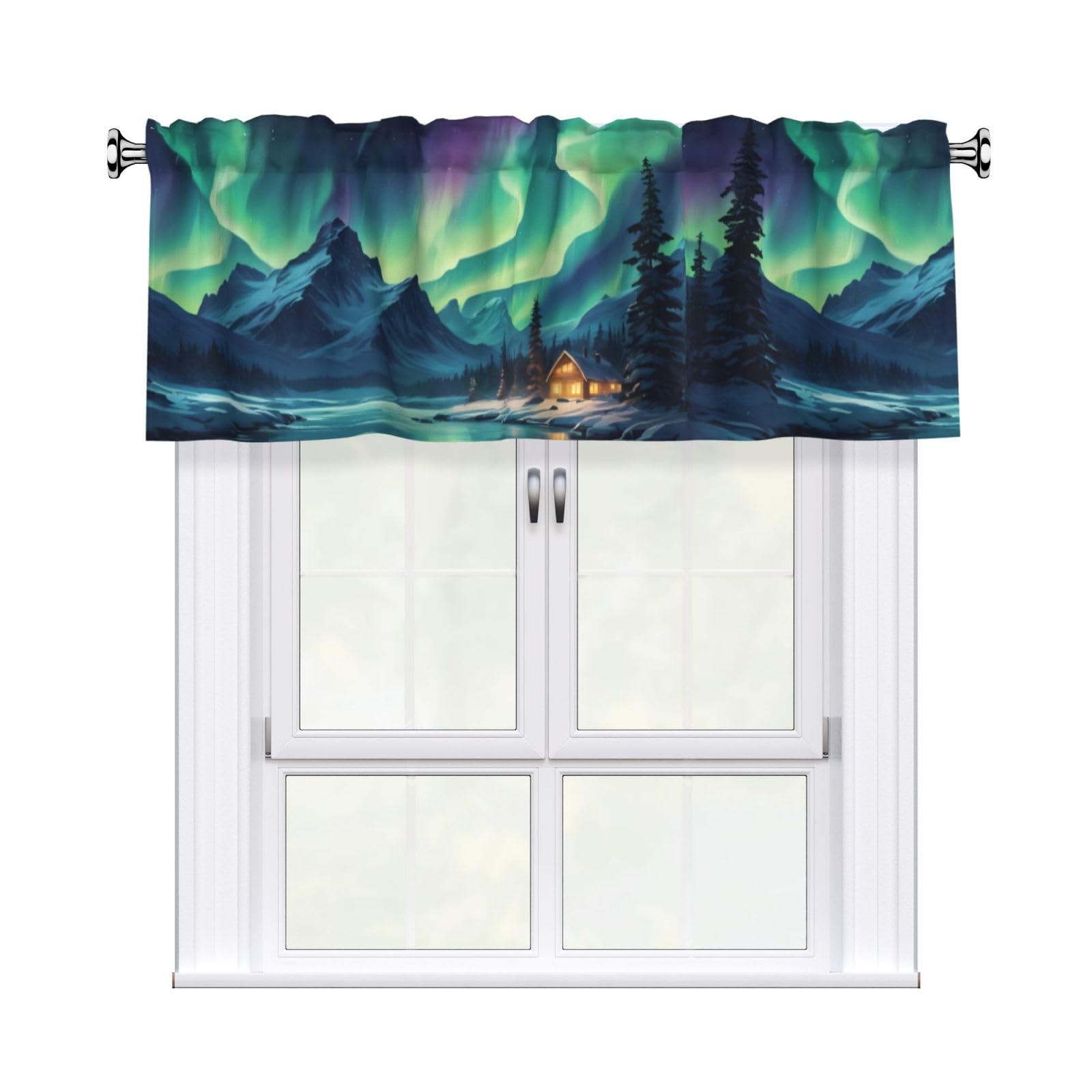 HJFCZH Gorgeous Northern Lights Prints Short Curtain with Valance - 54x18in Light Filtering Polyester for Kitchen, Bathroom, Studio - Fits Most Standard Rods