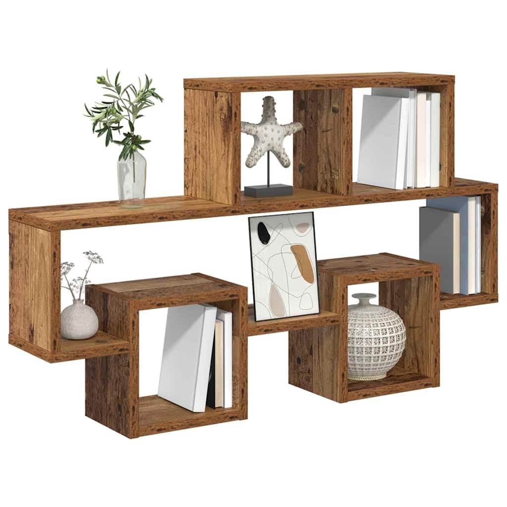 Estantería de pared de material de madera, 82 x 15 x 51 cm, moderno estante de pared para dormitorio y sala de estar, diseño de autoforma, ahorra espacio con mucho espacio para libros y