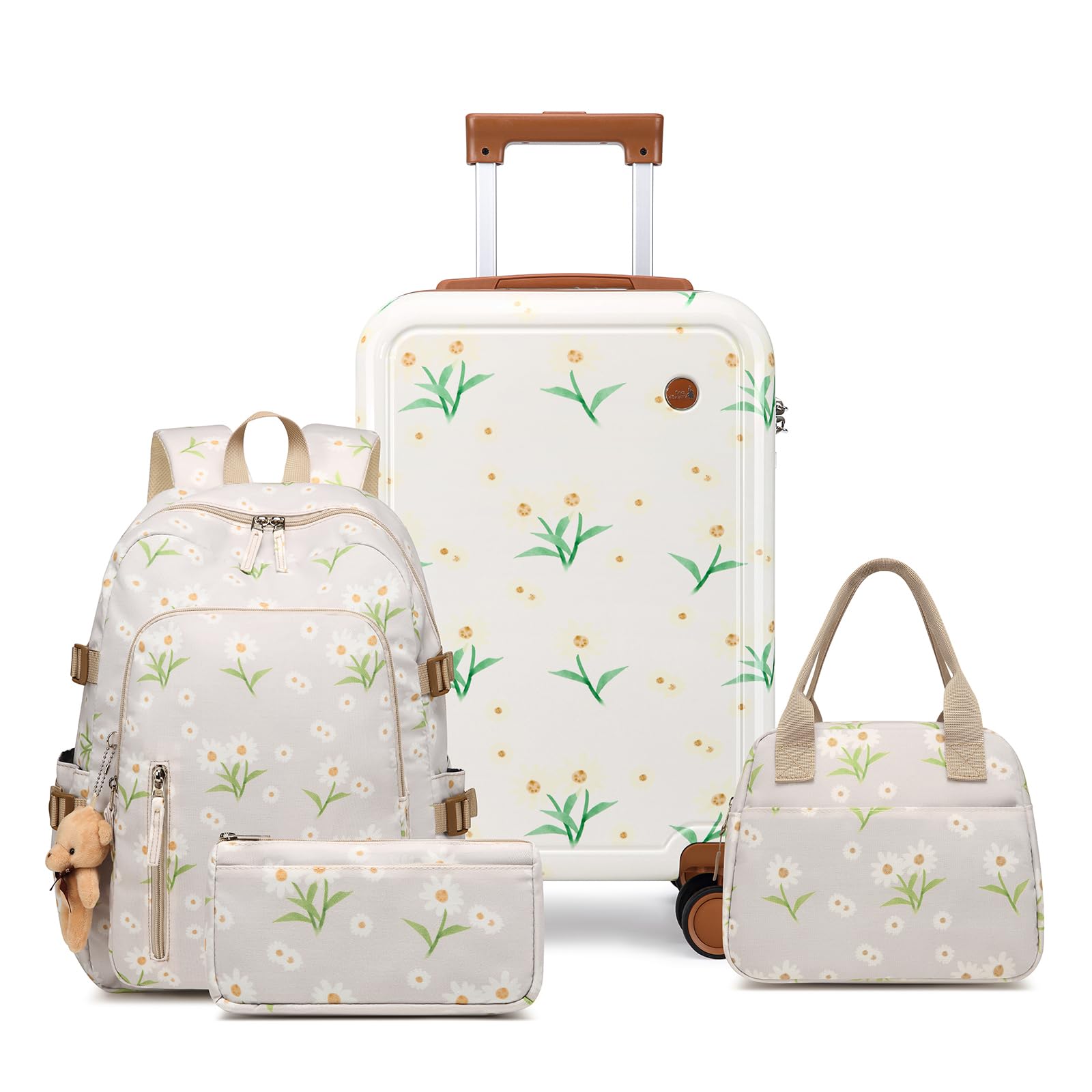Sea choice Equipaje Infantil Maletas de Viaje Duradero para Niños Maleta con 4 Ruedas Dobles Cierre TSA Juego de Maletas con Mochila Infantil Bolsa (Margarita, Blanco Margarita)