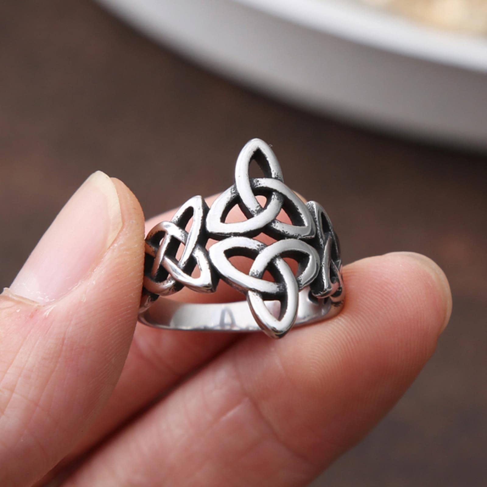 Xjruixi Men's Photo Color Triquetra Celtics Knot Ring Steel Color Nordic Stainless Steel Viking Ring And Wo Irish Celtic Jewelry