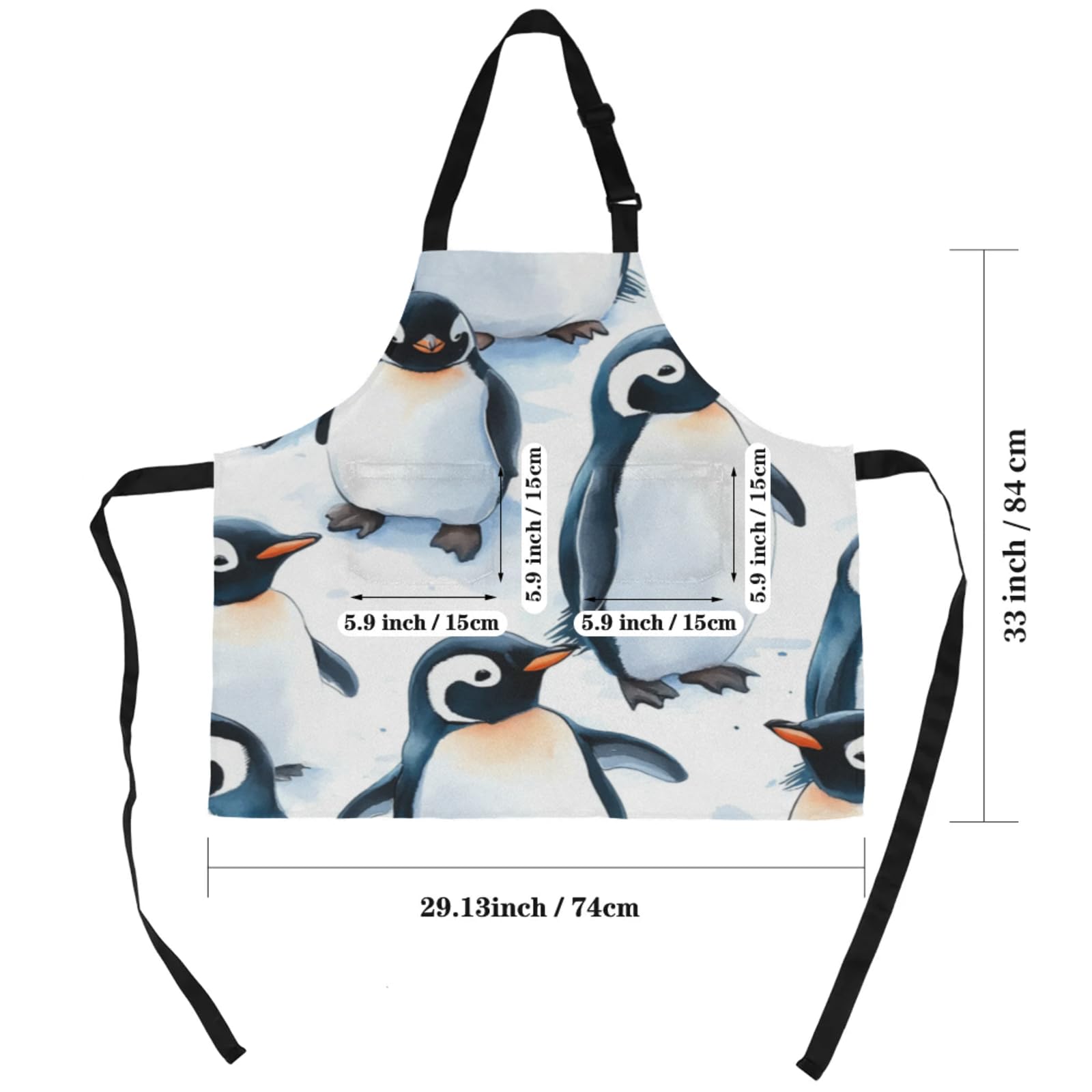 Aglebo Watercolor Snow Penguins Chef Apron with Pockets Adjustable Shoulder Strap Waterproof Cooking Apron for Kitchen Baking Gardening Pottery Painting