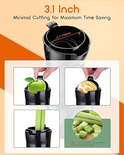 Miniatura 2 de Exprimidor compacto de prensa en frío, exprimidor de masticación lenta, 3.1 pulgadas de ancho para frutas y verduras, fácil de limpiar con cepillo