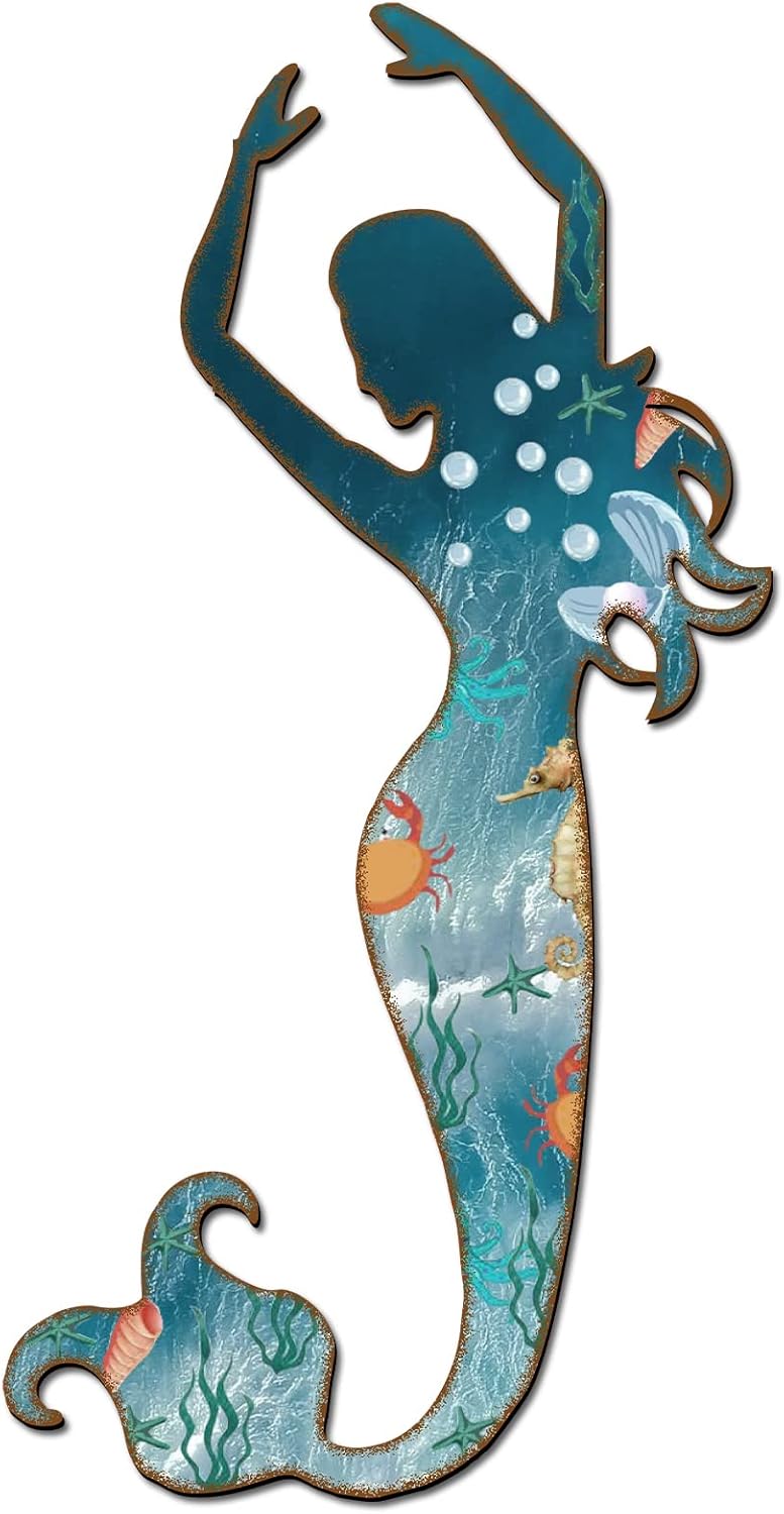 Demissle Metal Mermaid Wall Art Rustic Hanging Mermaid Wall