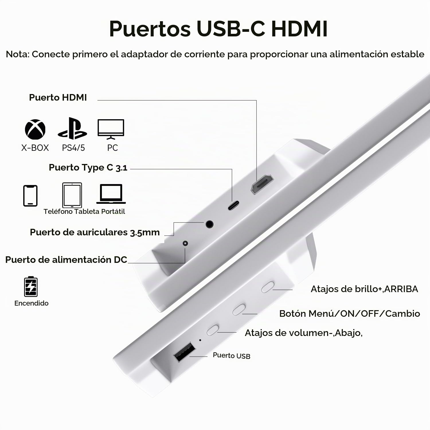 Monitor Táctil, 21.5 Pulgadas Pantalla Portátil 1080p con Soporte VESA