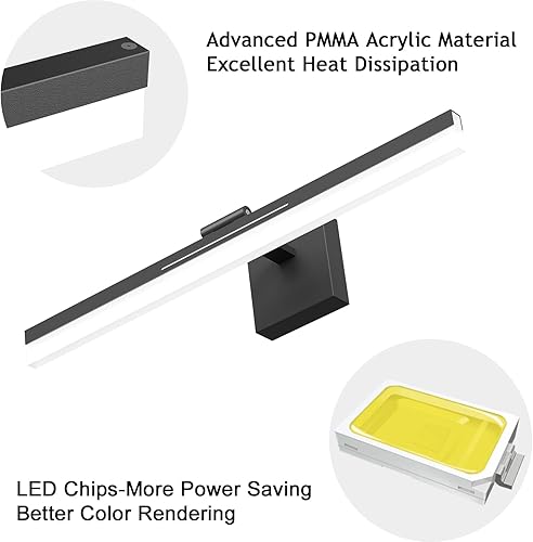 Miniatura 8 de IZORRO Moderna lámpara de tocador de baño de 24 pulgadas, giratoria, 16 W regulable, lámpara de baño LED sobre el espejo, barra de luz negra para