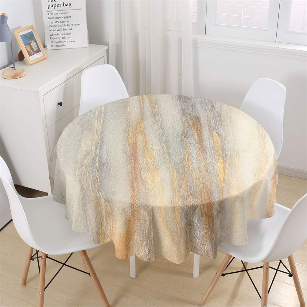 Chickwin Modern Round Tablecloth Marbling Pattern Waterproof Dust-Proof Polyester Fabric Outdoor Table Cloth Wipe Clean Table Cover Kitchen Garden Round Tabletop Decor (Golden,150cm)