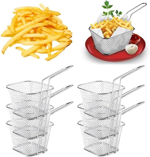 6 cestas cuadradas de acero inoxidable para papas fritas con asas, cestas para servir papas fritas de mesa, soporte para papas fritas para cocina, disponible en Yaxa Costa Rica