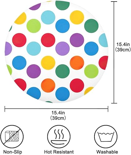 Miniatura 4 de Manteles individuales redondos de lunares arcoíris, manteles individuales lavables en círculo, manteles individuales con aislamiento térmico,