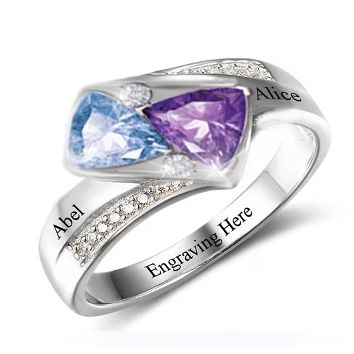 Birthstone Ring for Women 925 Sterling Silver Personalized 2-4 Birthstone Ring Engraved Ring as Exquisite Mother's Day Birthstone Jewelry Family Ring for Women