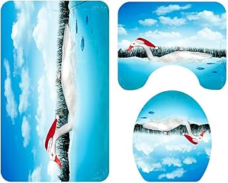 Tapis antidérapant LCSD Tapis De Bain Multifonctions Modèle White Christmas Swan Ne Se Fane Pas Des Tapis Absorbants En Polyester Confortable Trois Pièces Machine Tapis De Salle De Bain Siège De Toile
