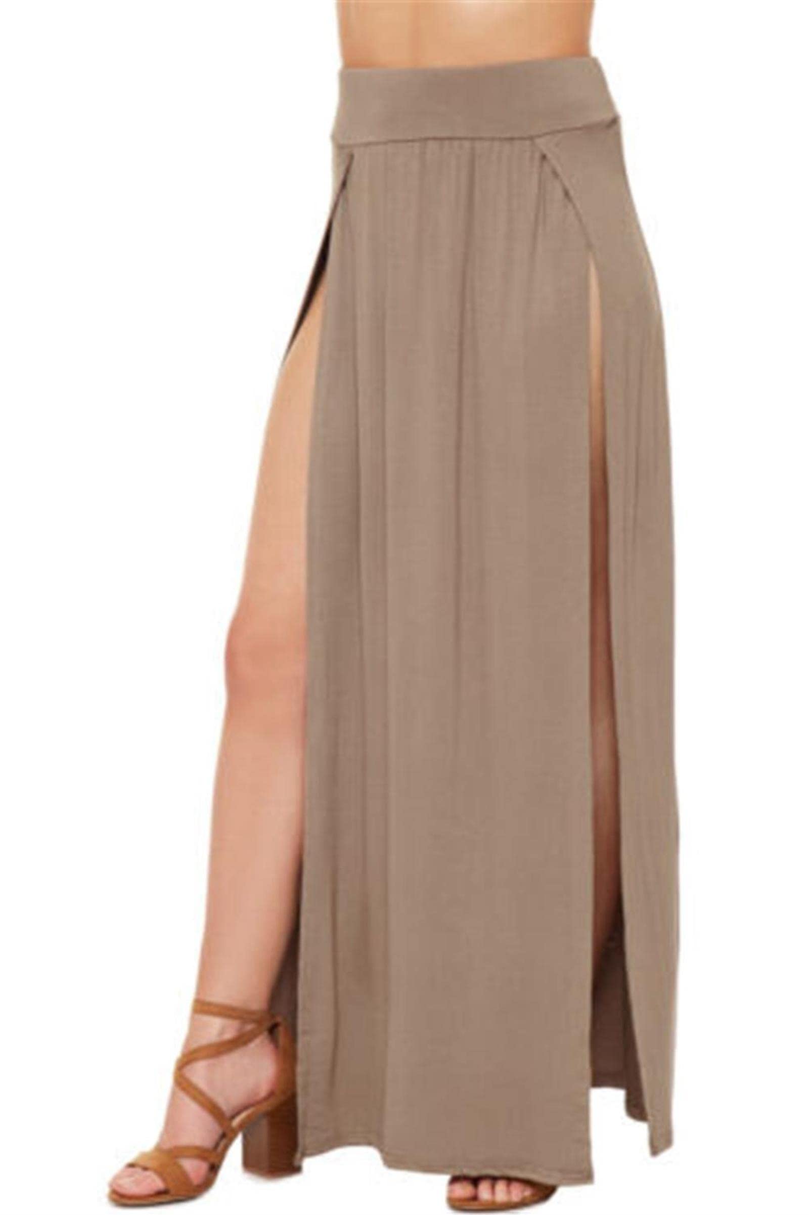 SANDY & SID Women's Maxi Skirt - High Waist Double Slit Casual Skirt For Summer & Beach - View #11