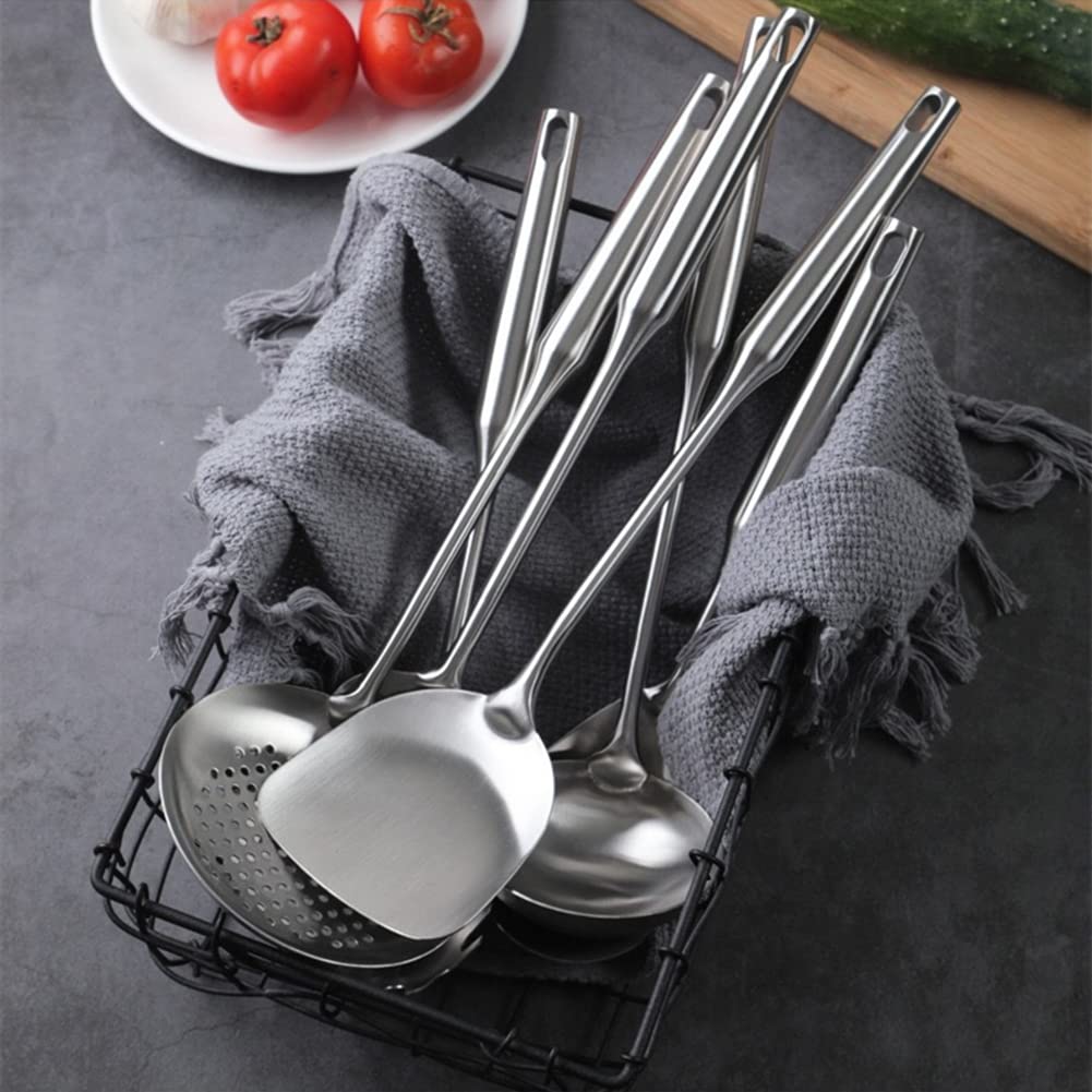 Juego de Utensilios de Cocina de 6 Piezas,304 Acero Inoxidable,espátula y cucharón, cuchara de skimmer,espátula ranurada,cuchara de espagueti y cuchara de arroz,Apto Para Lavavajillas