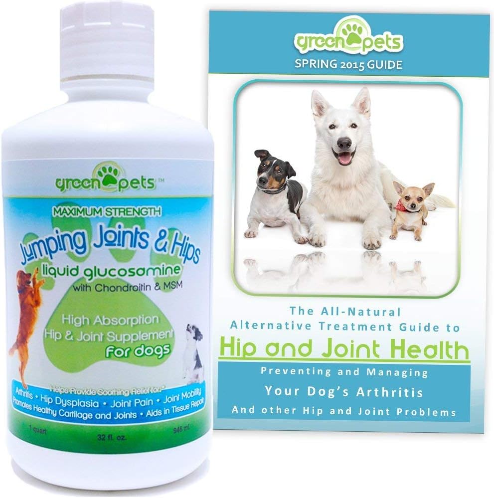 Summer Sale! 32oz Liquid Glucosamine with Chondroitin & MSM Jumping Joint and Hip Supplement for Large & Small Dogs - Free Arthritis Pain Support Dog Health Guide