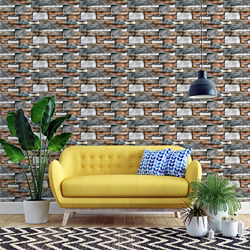 Image of DWELLSINDIA Old Stone Bricks Self Adhesive Peel and Stick PVC Wallpaper Waterproof, Scratch Resistant, Laminated (41CM X 244CM, Multicolor, Matt)
