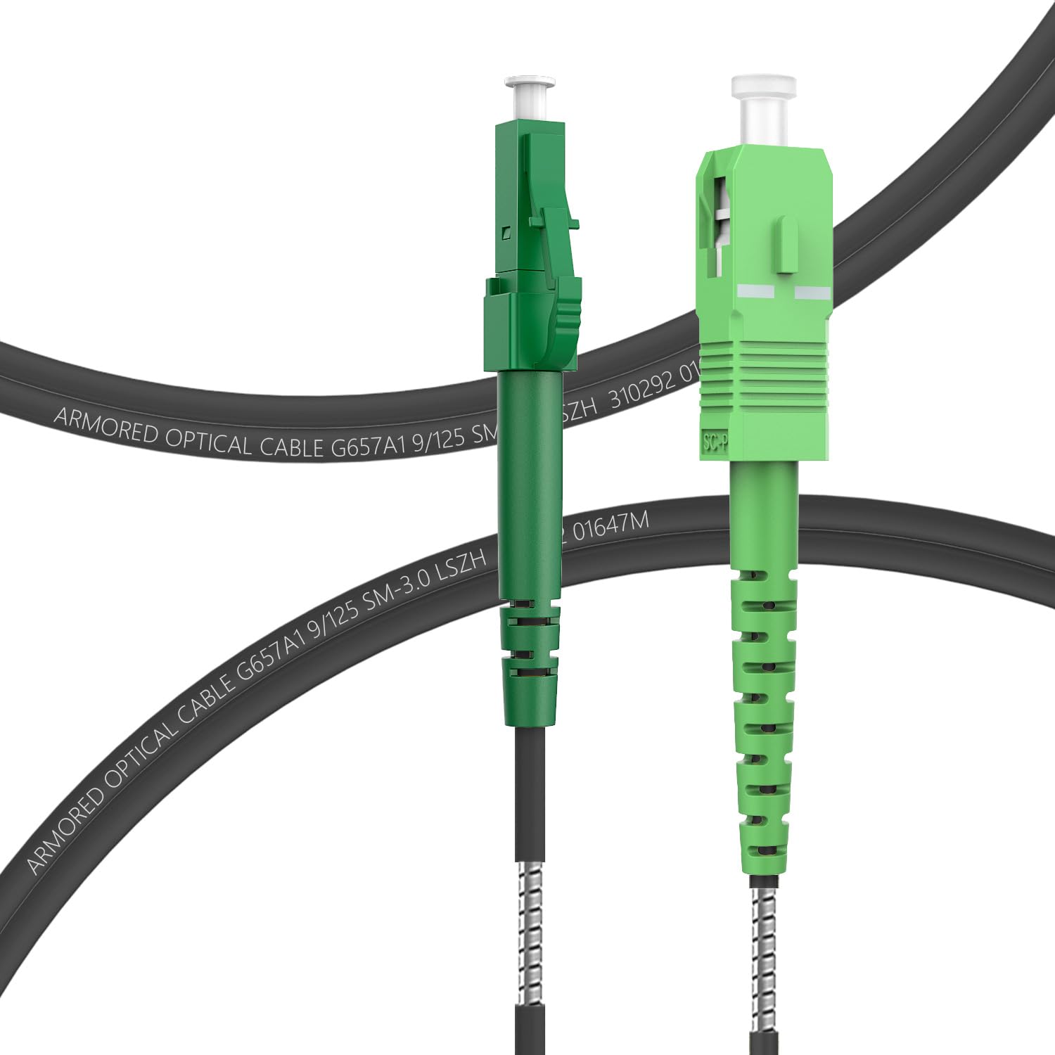 FLYPROFiber 5m Gepanzerte Glasfaserkabel SC/APC auf LC/APC, LWL Patchkabel Simplex Singlemode 9/125μm OS2 Patchkabel, Schwarz