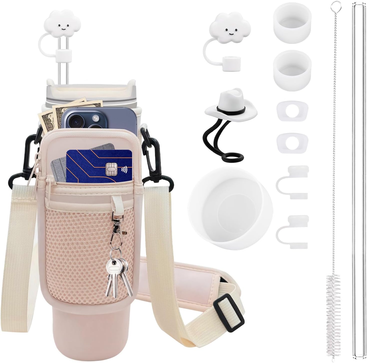 12PCS Accessories for Stanley Cup 40 oz / 30 oz Tumbler with Handle, Including Cloud Straw Cover Cap, Replacement Straw, Boot, Quencher H2.0 Spill Stopper, Cleaning Brush, Holder with Strap