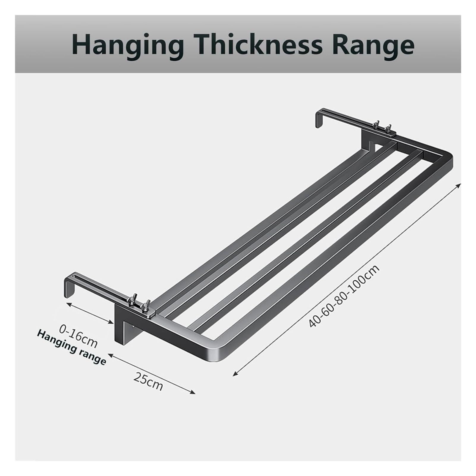 Verstellbarer Wäscheständer mit 3 Stangen, zum Trocknen von Kleidung über dem Heizkörper, Schwarz (80 cm), geeignet für Heizstärken von 1 bis 16 cm, platzsparendes Design, einfache Installation
