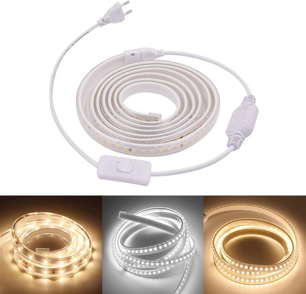 XUNATA COB Bandes à LED Blanc Chaud 220V, IP65 étanche 280Leds-m, 4M