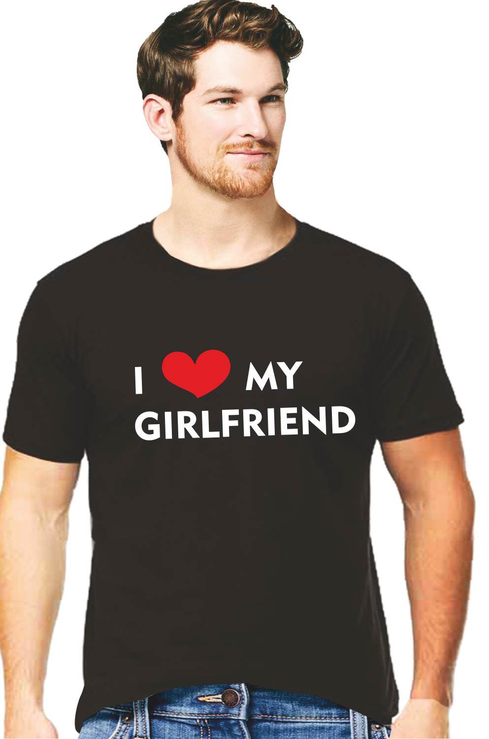 Cotton Mens Tshirts I Love My Girlfriend Printed Black Color Tshirts
