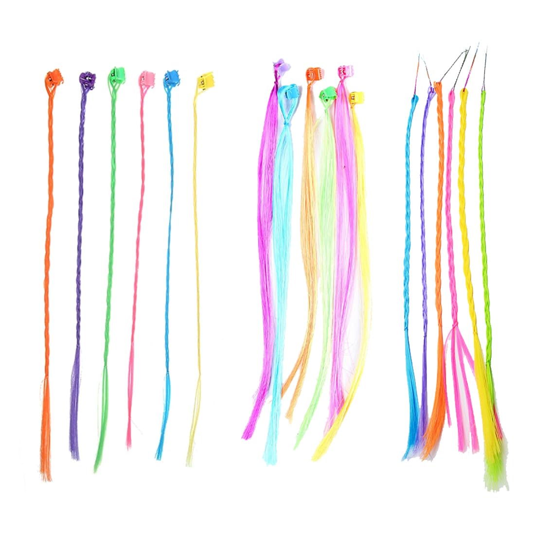 18 Piezas Extensiones de Trenzas de Colores para el Pelo, Extensiones de Clip Accesorio para Peinados para Niñas Festivales,Trenzas Postizas Color Reutilizable