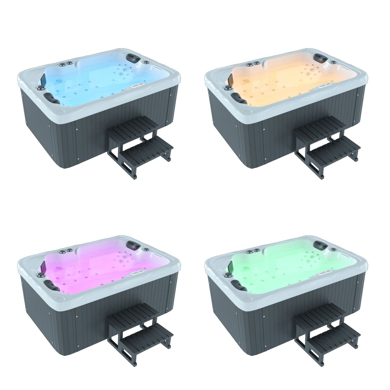 Tronitechnik® Outdoor Whirlpool, 2,2kW Pumpe, 3kW Heizung - Maße 190 x 135 x 77cm - Inkl. Heizung, 41 Massagedüsen und 16 Lichtquellen | Außen Whirlpool Spa für 2 Personen