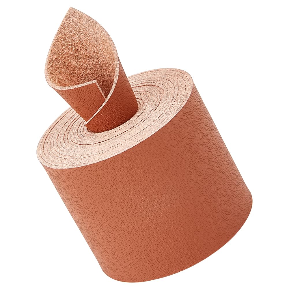 GORGECRAFT 5cm Wide Full Grain Leather Strips 200cm Long Flat Leather Cord 1.2mm Thick Single Sided Imitation Leather Strap Threads for DIY Crafts Guitar Belt Jewelry Making Tooling Workshop, Camel