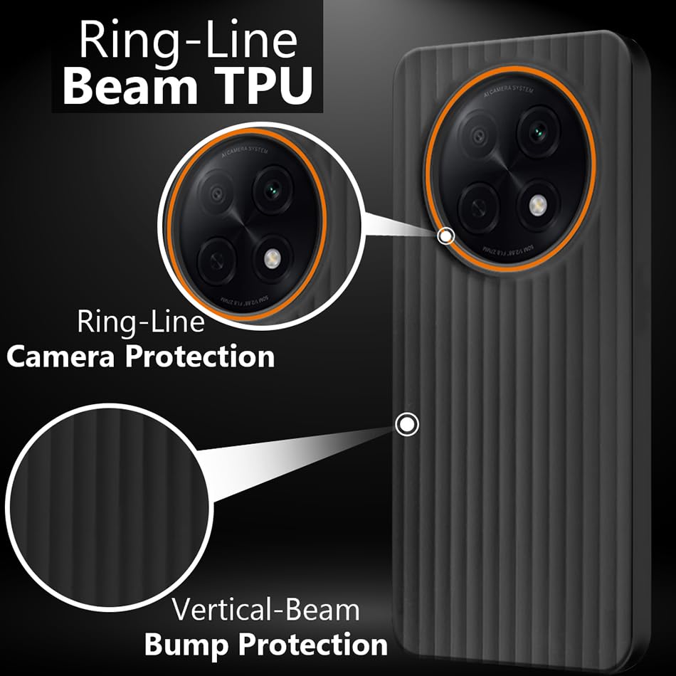 Image of Fashionury Ring Line Beam Design Back Case for Oppo F29 Pro 5G | Ring Line Camera Protection | Vertical Beam Bump Protection | Rubberised Back Case for Oppo F29 Pro 5G (Black)
