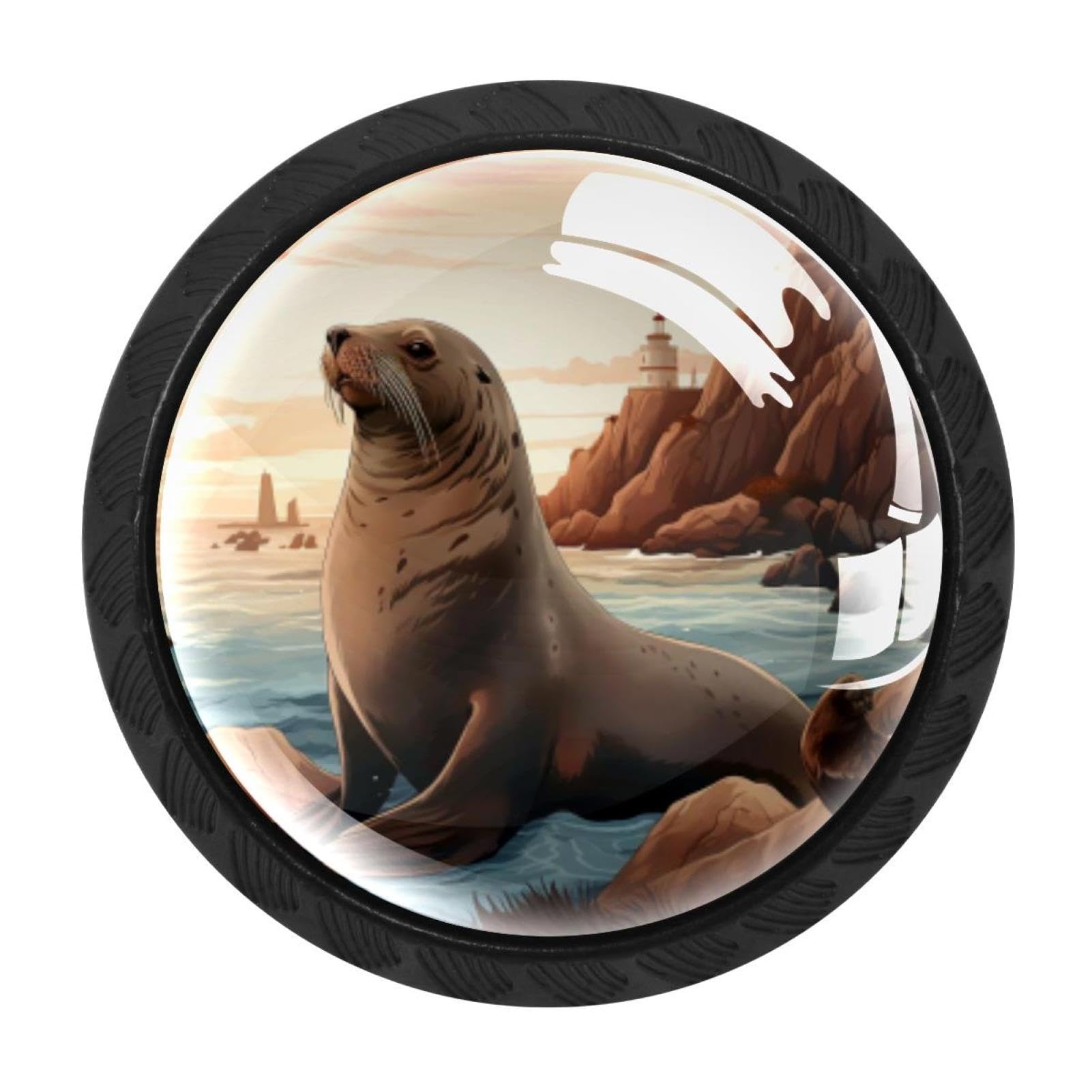 CHENZZZZ Sea Lion Cabinet Knobs 4 Pieces Drawer Kitchen Cabinets Dresser Cupboard Wardrobe Unique Pulls Handles