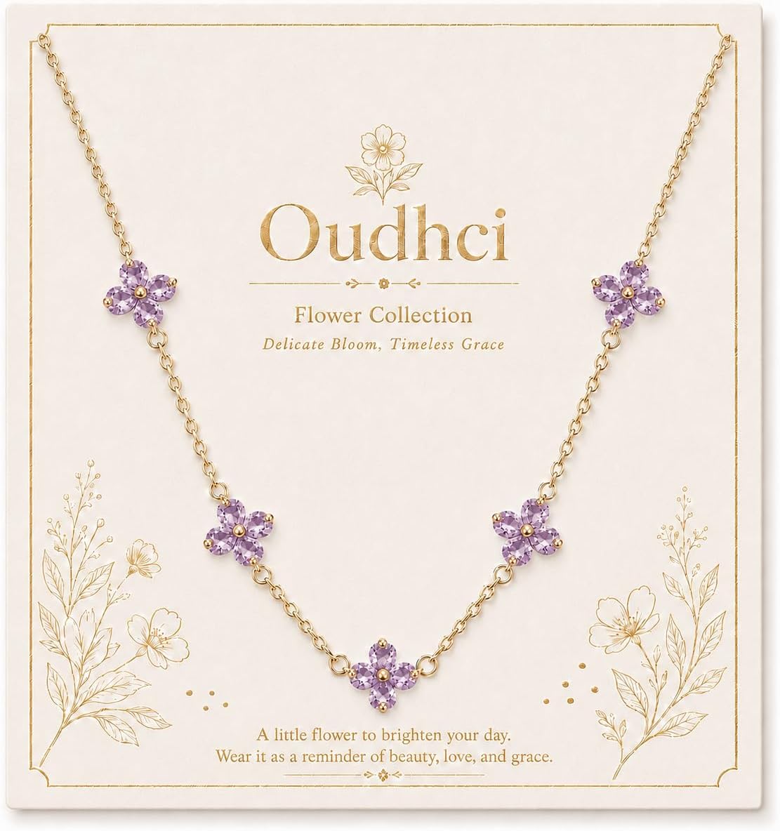 12 Birthstone Flower Necklace for Women, 5 Flower Zircon Birthday Gift Jewelry