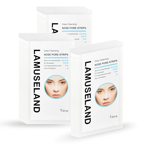 LAMUSELAND Tiras de poros de limpieza profunda, juego de 30 tiras nasales para eliminación de puntos negros, máscara facial para mujeres y hombres