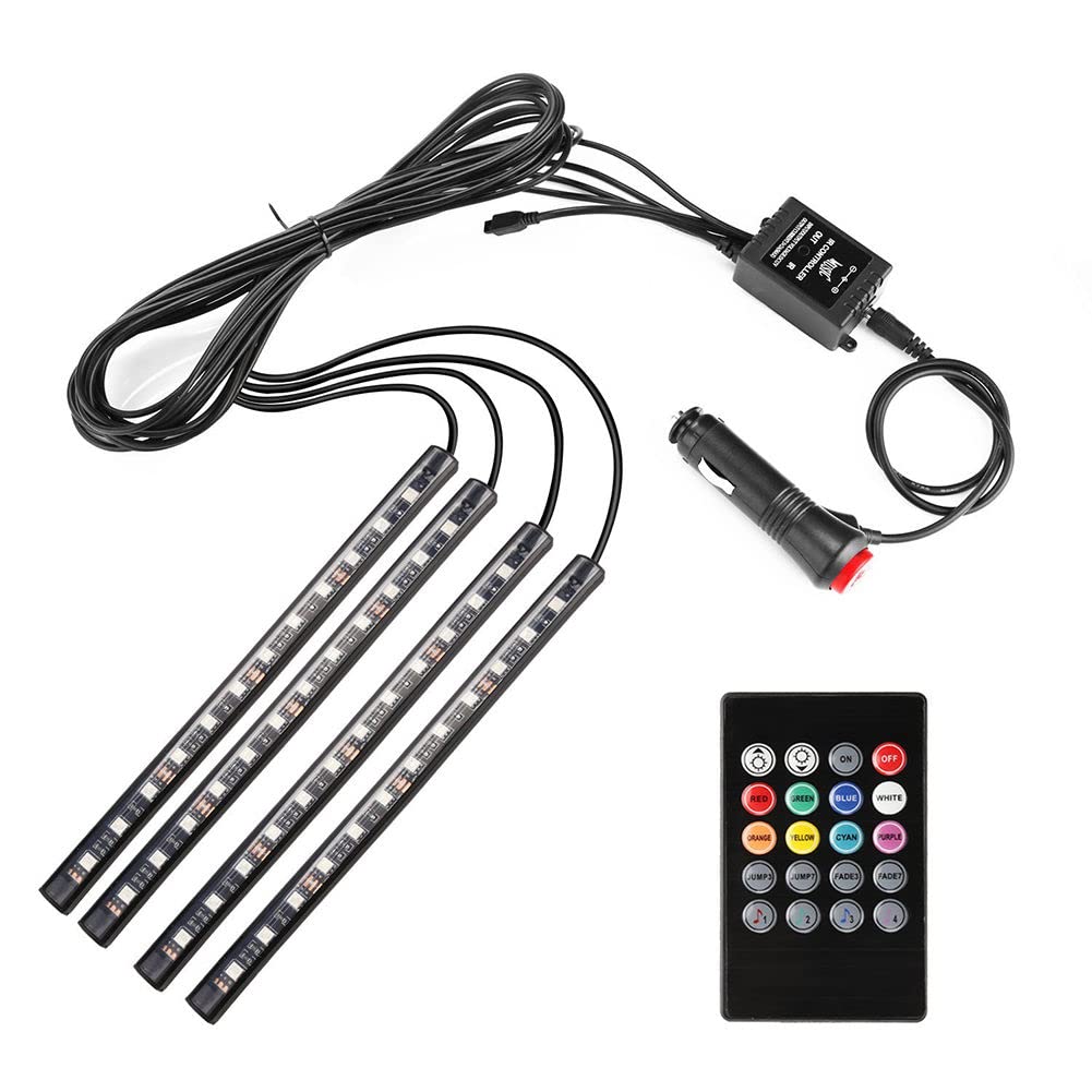 LondonExpress Car LED Strip Light Interior Lights 48 LED Waterproof Lighting Kit Under Dash RGB Car Mood Sound Activated Lighting Bar Interior Footwell Decorative Dimmable Lights with Remote Control